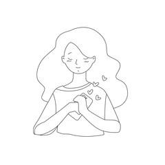 Happy girl with a phone. Illustration of a young girl in love holding a smartphone. Vector 8 EPS.