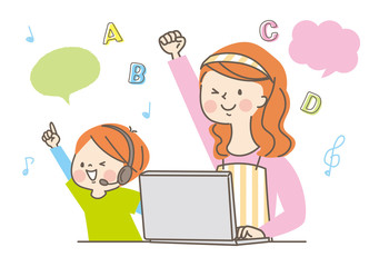  パソコン　オンライン学習　ママ　男の子　喜ぶ