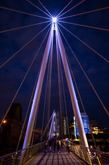 Night view of Golden Jubilee Bridges. The two new 4-metre (13 ft) wide footbridges were completed in 2002.