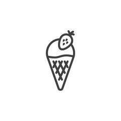 Strawberry ice cream cone line icon. linear style sign for mobile concept and web design. Waffle ice cream outline vector icon. Symbol, logo illustration. Vector graphics