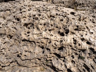 Porous structure of rock massif. Oman.