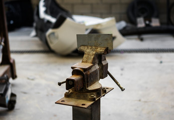 Steel vice in a garage