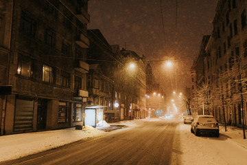 Winter road in the city