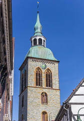 Fototapeta na wymiar Tower of the Aegidius church in historic city Wiedenbruck, Germany