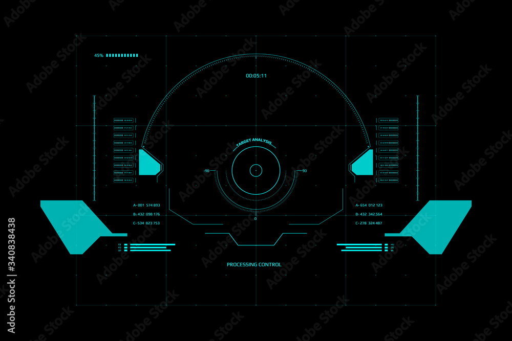 Aufkleber HUD Futuristic Interface Screen Design Element. UI Technology Virtual Reality View Display Object Vector.