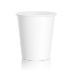 Realistic blank paper cup mockup. Coffee to go, take out mug. Vector illustration isolated on white background. EPS10.	