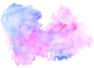 pink and blue large watercolor texture spot on white paper