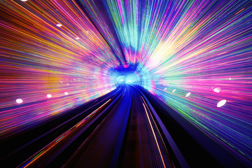 Colorful light exposure in a tunnel - obrazy, fototapety, plakaty