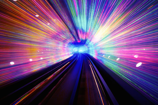 Fototapeta Colorful light exposure in a tunnel
