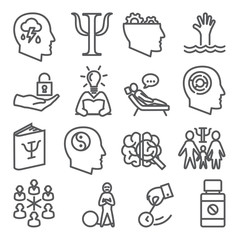 Fototapeta premium Psychology line icons set on white background