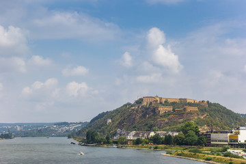 Fototapeta na wymiar Ehrenbreitstein fortress at the river Rhine in Koblelnz, Germany