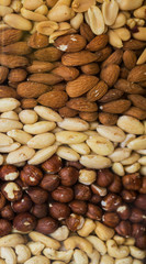 Jar full with oil seeds, almond, hazelnut and cashew nut