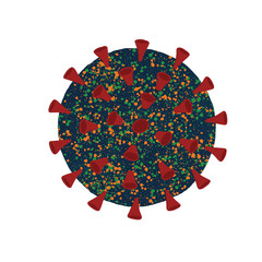 Coronavirus cell closeup, isolated on white background, vector illustration