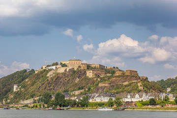 Fototapeta na wymiar Historic fortess Ehrenbreitstein on a hill in Koblenz, Germany