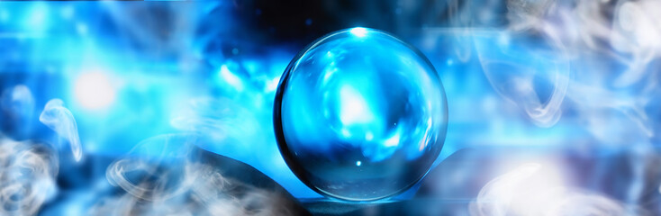 Astrological background. Crystal ball with predictions. Horoscope of the stars. Fortune telling and...