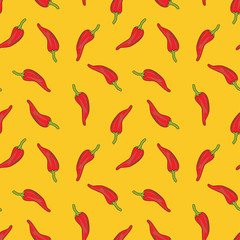 seamless pattern with red chillies or pepper on a yellow background.