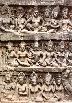 Bas-relief on the Hidden Wall of Terrace of the Leper King, Angkor Wat, Cambodia