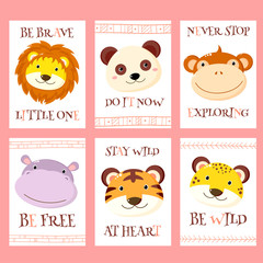 Vector set of cards cute woodland tribal animals