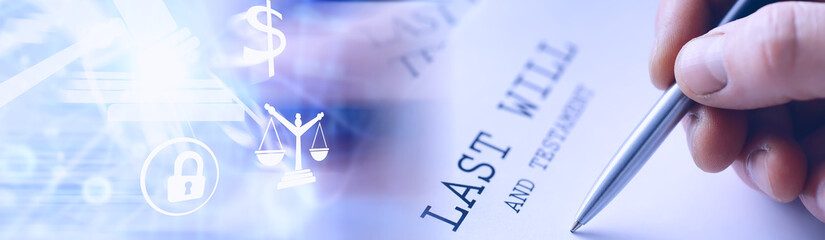 Legal concept. The procedure for writing the last will. Papers with testament on the table....
