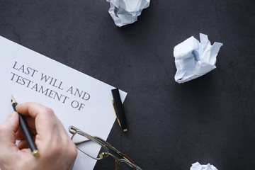 Legal concept. The procedure for writing the last will. Papers with testament on the table....