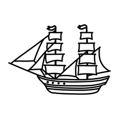 Ship sailboat pirate frigate sea icon doodle freehand style veсtor illustration