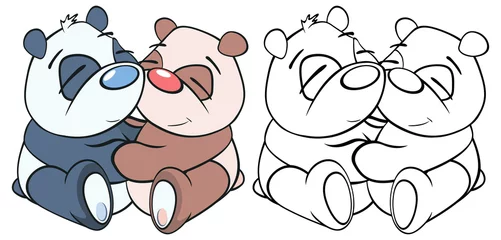 Gordijnen Vector Illustration of a Cute Cartoon Character Panda for you Design and Computer Game. Coloring Book Outline Set  © liusa