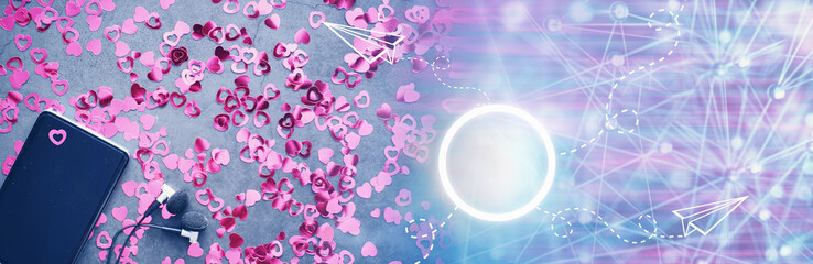 Romantic background. The concept of love and relationships. Heart shaped figures on a dark background. Card for Valentine's Day.