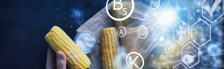 Freshly made fragrant ear of corn with salt. Farm snack of fresh corn. Healthy breakfast and...