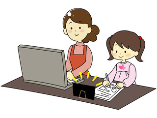 テレワーク中の親、隣で勉強する子供