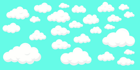 Set of clouds on blue background, flat design - editable vector illustration