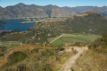 Hiking track to the summit of Rocky Mountain near Wanaka in Otago on South Island of New Zealand
