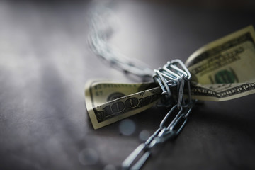 Business concept. The depreciation of the national currency. Hundred dollar bill. Inflation and...