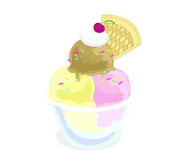 ice cream strawberry chocolate and vanilla scoop sweet sugar summer symbol cold snack isolated on white background