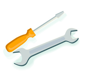 wrench and screwdriver tool isolated on white background