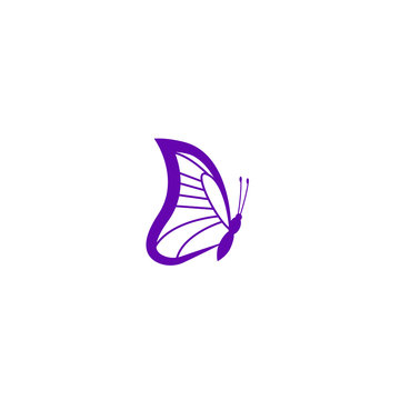 Simple purple Butterfly logo design template. Colorful icon isolated on white background. Clean and modern vector can be used for web. Graphic insect logotype, sign and symbol. Fly label illustration.