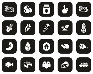Fototapeta na wymiar Organic Food Icons White On Black Flat Design Set Big