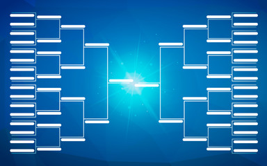 Tournament bracket template for 32 teams on blue background