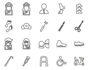 Orthopedic Exam & Orthopedic Equipment Icons Black & White Thin Line Set Big