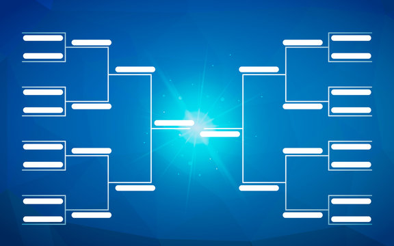 Tournament bracket template for 32 teams on blue background