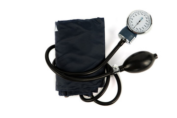 blood pressure monitor and phonendoscope isolated on white background