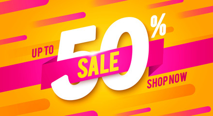 Vector Illustration 50 Percent Off Sale Banner. Modern And Dynamic Look.
