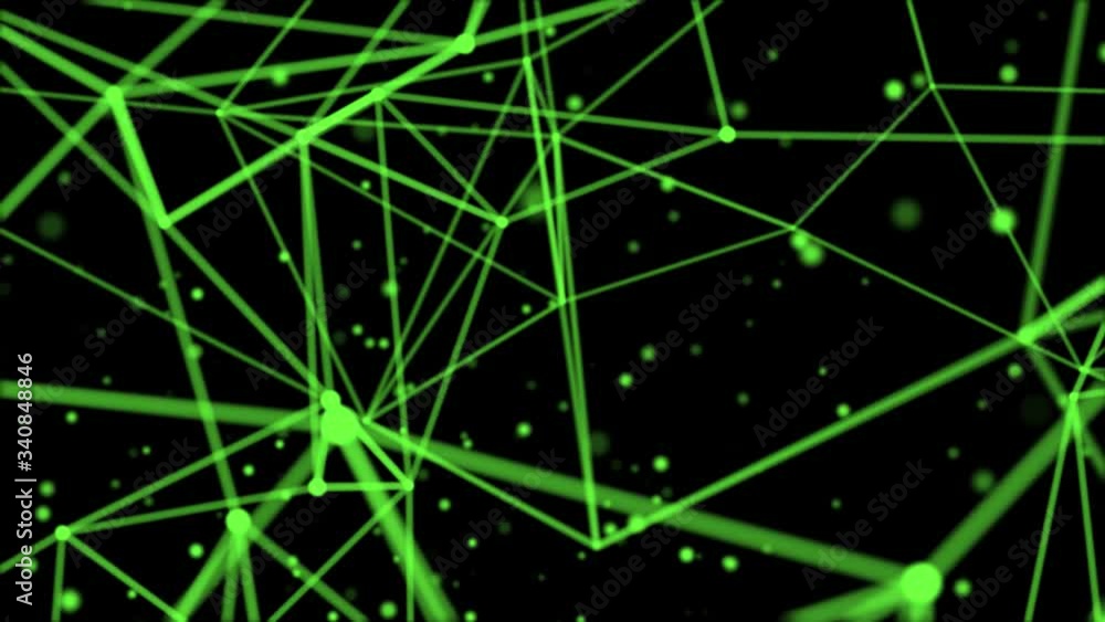 Poster abstract particle futuristic green background 3d animation with focus depth of field