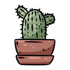 Cactus doodle. Cute cartoon succulent plant icon image. Hygge mood isolated on white background logo. Media highlights graphic symbol