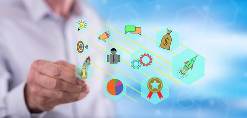 Man touching a business strategy concept