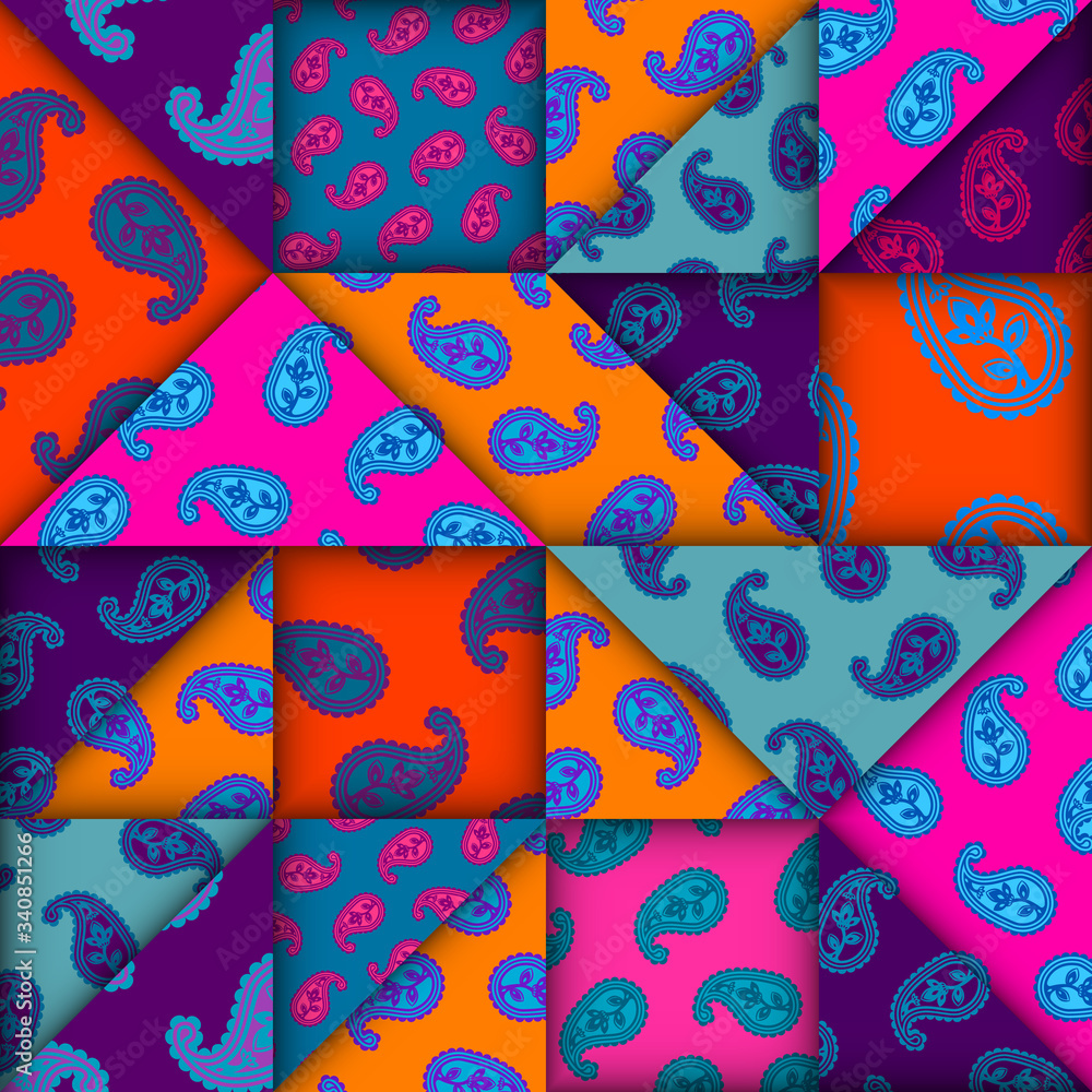 Poster Paper cut shapes design. Seamless vector pattern.