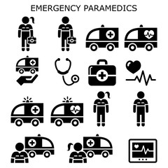 Emergency paramedics, ambulance vector icons set - healthcare medical workers
