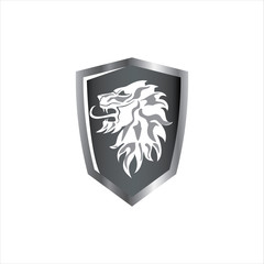 Lion roar on shield icon symbol with color grey