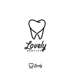 lovely dentist logo design with minimalist elegant line art vector