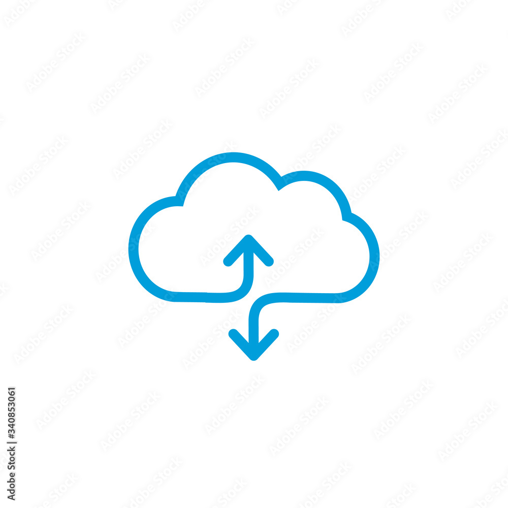 Poster linear cloud data sync graphic design icon with two arrows. stock vector illustration isolated on wh
