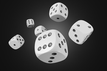 Set of white dices isolated on black background. 3d rendering - illustration.